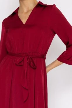 Satin V-Neck Dress In Burgundy -Fashion Clothing Accessories Store carraig donn satin v neck dress in burgundy 702781