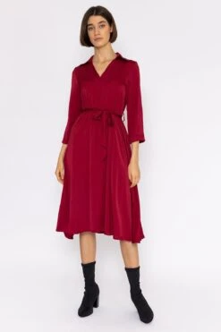 Satin V-Neck Dress In Burgundy -Fashion Clothing Accessories Store carraig donn satin v neck dress in burgundy 753607