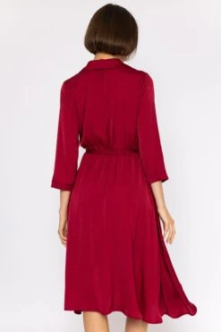 Satin V-Neck Dress In Burgundy -Fashion Clothing Accessories Store carraig donn satin v neck dress in burgundy 789983