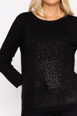 Sequin Crew Neck 3/4 Sleeve Knit In Black -Fashion Clothing Accessories Store carraig donn sequin crew neck 34 sleeve knit in black 649129
