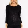 Sequin Crew Neck 3/4 Sleeve Knit In Black -Fashion Clothing Accessories Store carraig donn sequin crew neck 34 sleeve knit in black 685429
