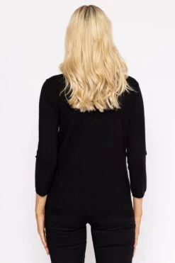 Sequin Crew Neck 3/4 Sleeve Knit In Black -Fashion Clothing Accessories Store carraig donn sequin crew neck 34 sleeve knit in black 695087