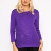 Sequin Crew Neck 3/4 Sleeve Knit In Purple -Fashion Clothing Accessories Store carraig donn sequin crew neck 34 sleeve knit in purple 832257