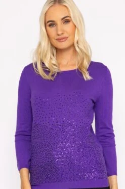 Sequin Crew Neck 3/4 Sleeve Knit In Purple 8 Sequin Crew Neck 3/4 Sleeve Knit In Purple -Fashion Clothing Accessories Store carraig donn sequin crew neck 34 sleeve knit in purple 922537