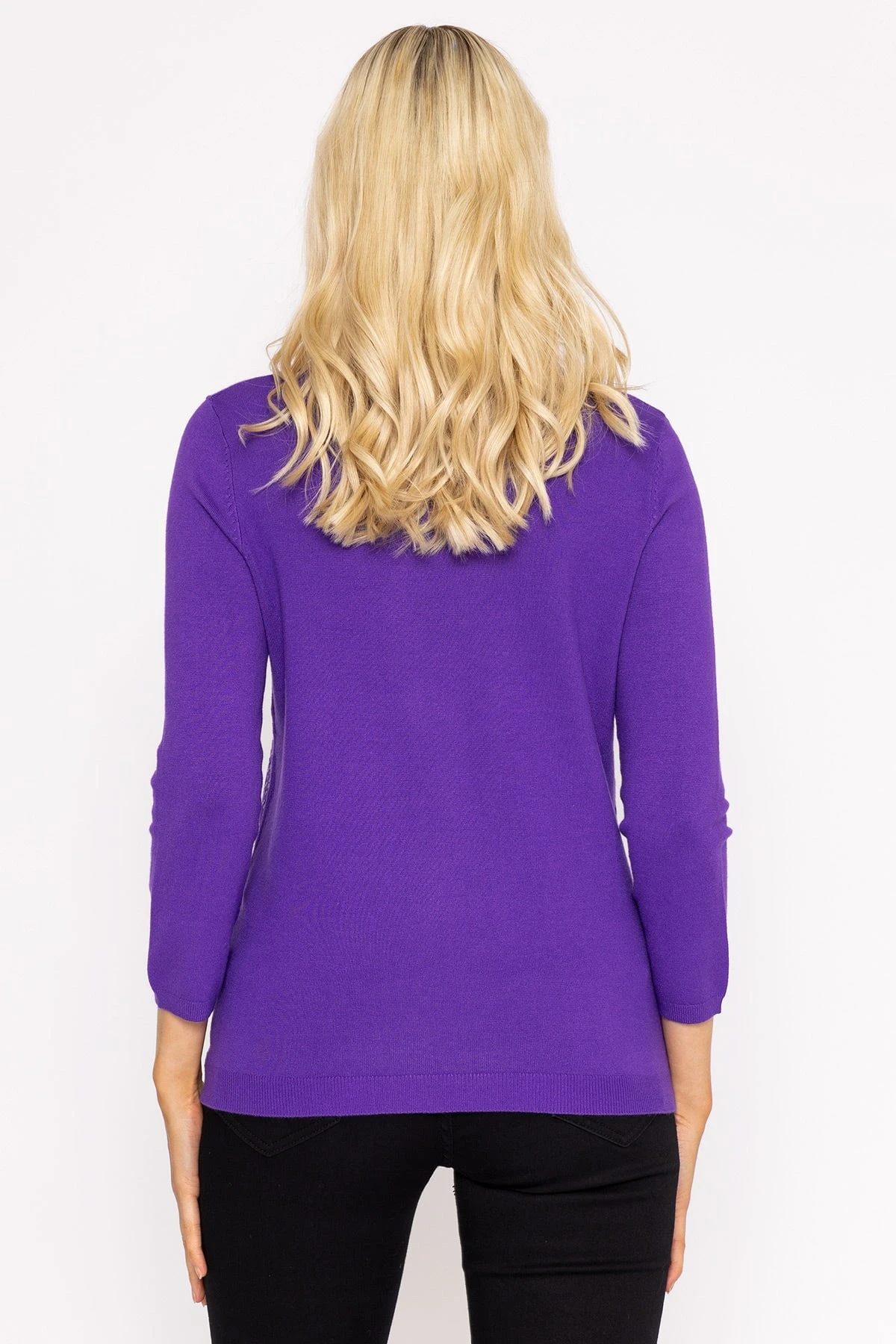 Sequin Crew Neck 3/4 Sleeve Knit In Purple 6 Sequin Crew Neck 3/4 Sleeve Knit In Purple - Image 4
