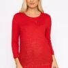 Sequin Crew Neck 3/4 Sleeve Knit In Red -Fashion Clothing Accessories Store carraig donn sequin crew neck 34 sleeve knit in red 187529