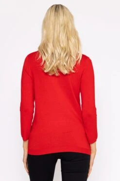 Sequin Crew Neck 3/4 Sleeve Knit In Red -Fashion Clothing Accessories Store carraig donn sequin crew neck 34 sleeve knit in red 711622