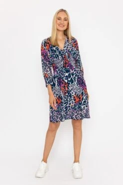 Sienna Navy Animal Print Knee Length Dress -Fashion Clothing Accessories Store carraig donn sienna navy animal print knee length dress 198083