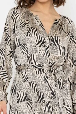 Silky V Neck Midi Dress In Mono Print -Fashion Clothing Accessories Store carraig donn silky v neck midi dress in mono print 543005