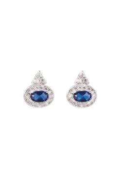 Silver Oval Sapphire Earrings