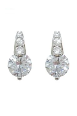 Silver Round Earrings With Pave Bale