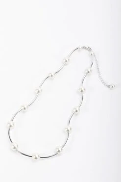 Silver Tone Curved Pearl Necklace