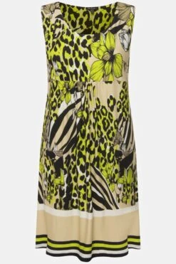 Ulla Popken Sleeveless Border Print Knee Length Dress -Fashion Clothing Accessories Store carraig donn sleeveless border print knee length dress 243215