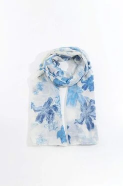 Soft Floral Scarf In Blue