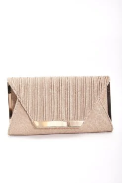 Sparkle Pleated Front Clutch In Gold