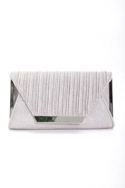Sparkle Pleated Front Clutch In Silver