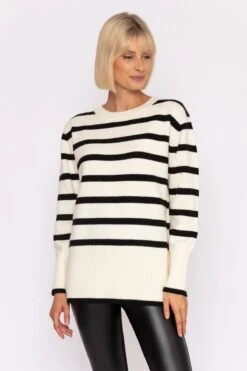 Stripe Knit Sweater In Ecru -Fashion Clothing Accessories Store carraig donn stripe knit sweater in ecru 123566