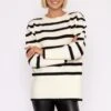 Stripe Knit Sweater In Ecru -Fashion Clothing Accessories Store carraig donn stripe knit sweater in ecru 604704