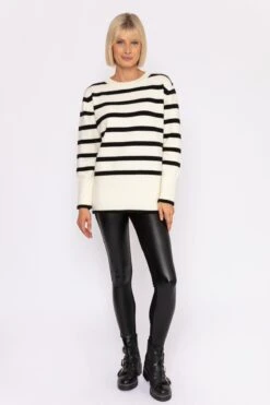 Stripe Knit Sweater In Ecru -Fashion Clothing Accessories Store carraig donn stripe knit sweater in ecru 676366