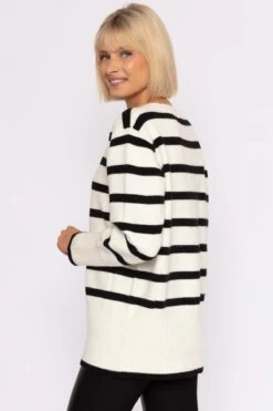 Stripe Knit Sweater In Ecru -Fashion Clothing Accessories Store carraig donn stripe knit sweater in ecru 752269
