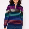 Stripe Zip Neck Knit In Multi -Fashion Clothing Accessories Store carraig donn stripe zip neck knit in multi 248890