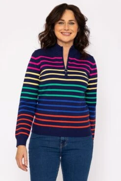 Stripe Zip Neck Knit In Multi