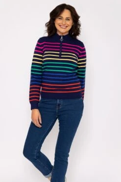 Stripe Zip Neck Knit In Multi -Fashion Clothing Accessories Store carraig donn stripe zip neck knit in multi 393032