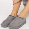 Suedette Mule Slippers In Grey