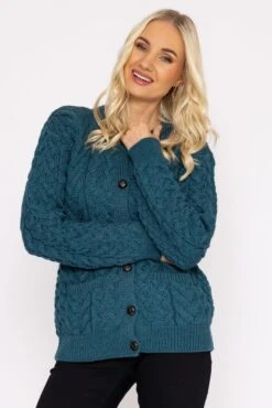 Super Soft Merino Wool Cardigan In Teal -Fashion Clothing Accessories Store carraig donn super soft merino wool cardigan in teal 521029