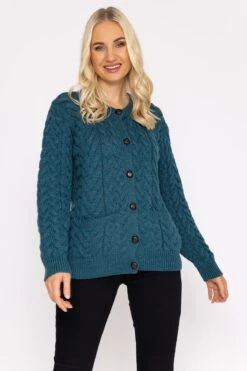Super Soft Merino Wool Cardigan In Teal