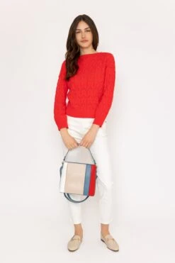 Textured Crew Neck In Red -Fashion Clothing Accessories Store carraig donn textured crew neck in red 578430