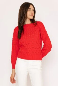 Textured Crew Neck In Red -Fashion Clothing Accessories Store carraig donn textured crew neck in red 748242