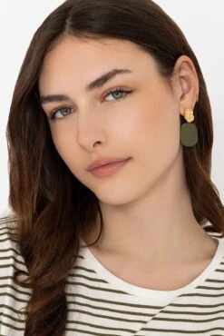 Textured Earrings In Gold & Green