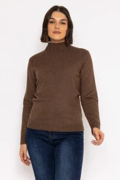 Textured High Neck Knit In Brown -Fashion Clothing Accessories Store carraig donn textured high neck knit in brown 439890