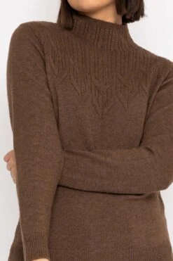 Textured High Neck Knit In Brown -Fashion Clothing Accessories Store carraig donn textured high neck knit in brown 523056