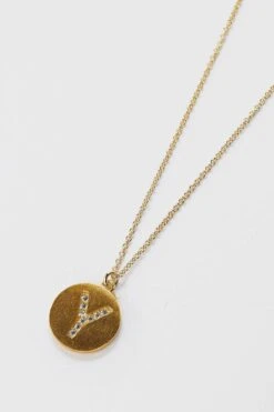 Y Initial Necklace In Gold