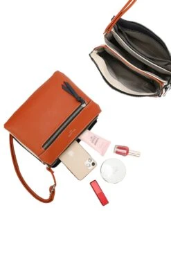 Triple Compartment Crossbody In Orange -Fashion Clothing Accessories Store carraig donn triple compartment crossbody in orange 523269