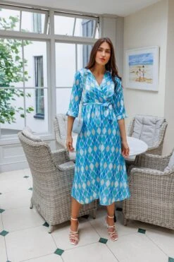 V Neck Belted Midi Dress In Aqua 12 V Neck Belted Midi Dress In Aqua -Fashion Clothing Accessories Store carraig donn v neck belted midi dress in aqua 386697