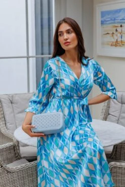 V Neck Belted Midi Dress In Aqua 13 V Neck Belted Midi Dress In Aqua -Fashion Clothing Accessories Store carraig donn v neck belted midi dress in aqua 843727