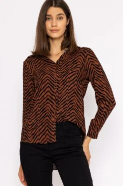 Viscose Shirt In Brown Animal Print -Fashion Clothing Accessories Store carraig donn viscose shirt in brown animal print 614529