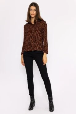 Viscose Shirt In Brown Animal Print -Fashion Clothing Accessories Store carraig donn viscose shirt in brown animal print 863096