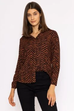 Viscose Shirt In Brown Animal Print