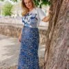 Ulla Popken Wave Print Long Skirt In Navy -Fashion Clothing Accessories Store carraig donn wave print long skirt in navy 501059