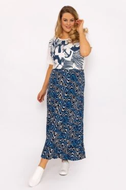 Ulla Popken Wave Print Long Skirt In Navy -Fashion Clothing Accessories Store carraig donn wave print long skirt in navy 636608