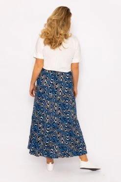 Ulla Popken Wave Print Long Skirt In Navy -Fashion Clothing Accessories Store carraig donn wave print long skirt in navy 917225