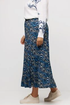Ulla Popken Wave Print Long Skirt In Navy -Fashion Clothing Accessories Store carraig donn wave print long skirt in navy 921581