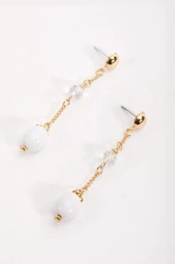 White Beaded Drop Earrings