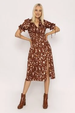 Little Mistress Wrap Midi Dress In Brown