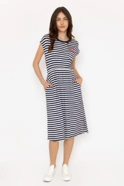 Yarn Dyed Stripe Jersey Dress -Fashion Clothing Accessories Store carraig donn yarn dyed stripe jersey dress 635340