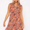 Orange Print Viscose Mini Dress